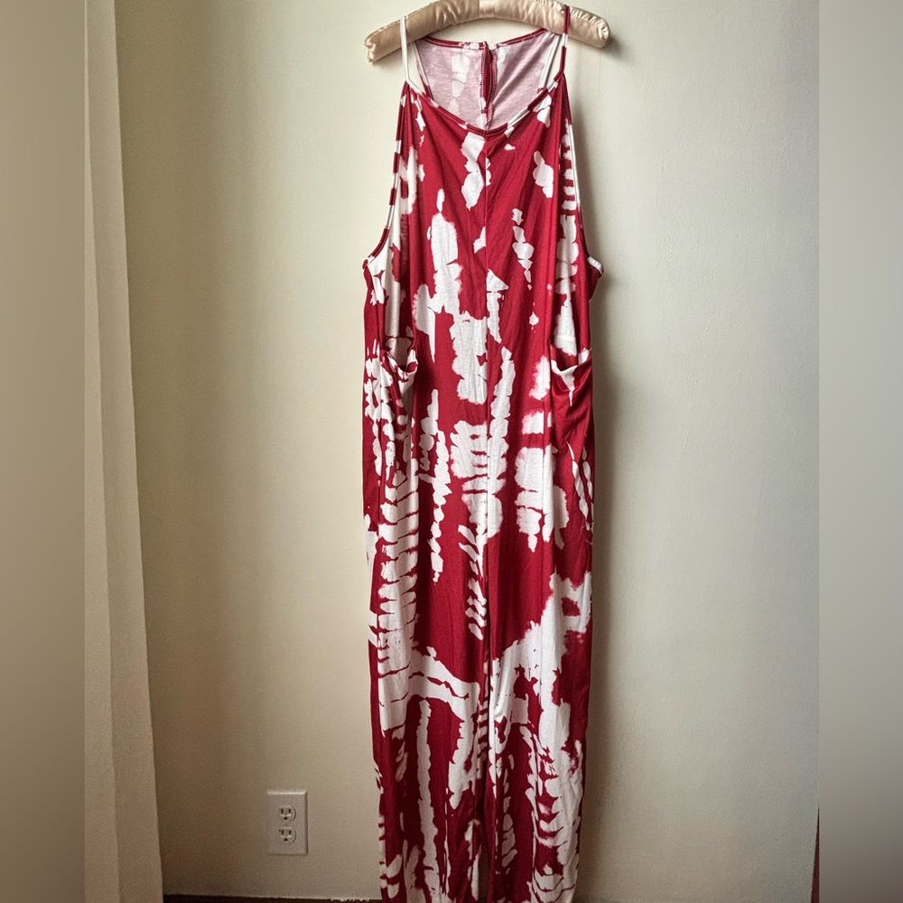 Red and White Tie-Dye Jumpsuit